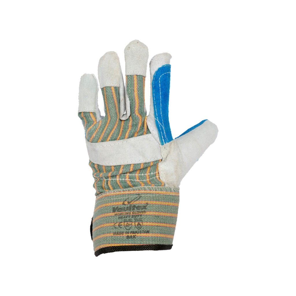 Vaultex, Double Palm Leather Gloves, Grey & Blue Color