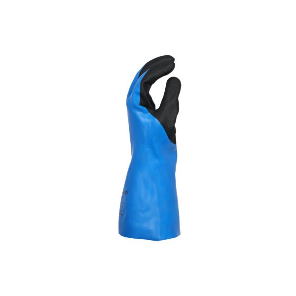 Workland,15GG Cut D Nitrile Flat Coated Gloves with Foam Palm Finish & Gauntlet,35 Cm,Blue & Black - Image 5