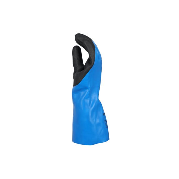 Workland,15GG Cut D Nitrile Flat Coated Gloves with Foam Palm Finish & Gauntlet,35 Cm,Blue & Black - Image 6