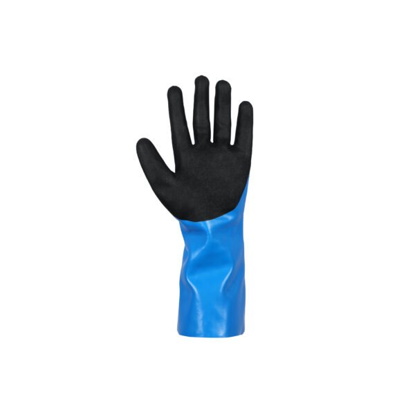 Workland,15GG Cut D Nitrile Flat Coated Gloves with Foam Palm Finish & Gauntlet,35 Cm,Blue & Black - Image 4
