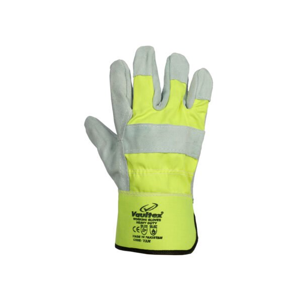 Vaultex, Single Palm Leather Gloves, Fluorescent Yellow Color - Image 2