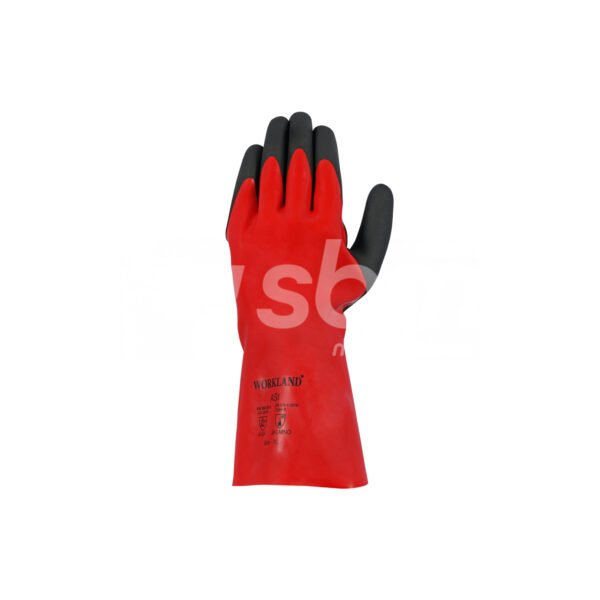 Workland,15GG Cut A Nitrile Flat Coated Gloves with Foam Palm Finish & Gauntlet,35 Cm,Red & Black - Image 3