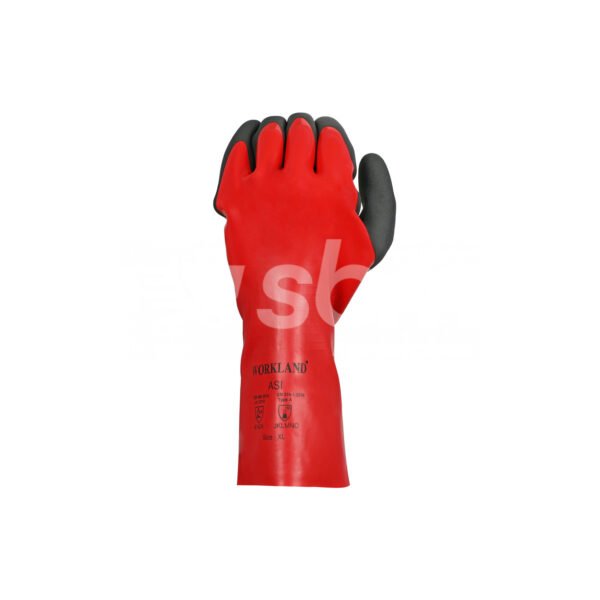 Workland,15GG Cut A Nitrile Flat Coated Gloves with Foam Palm Finish & Gauntlet,35 Cm,Red & Black - Image 2