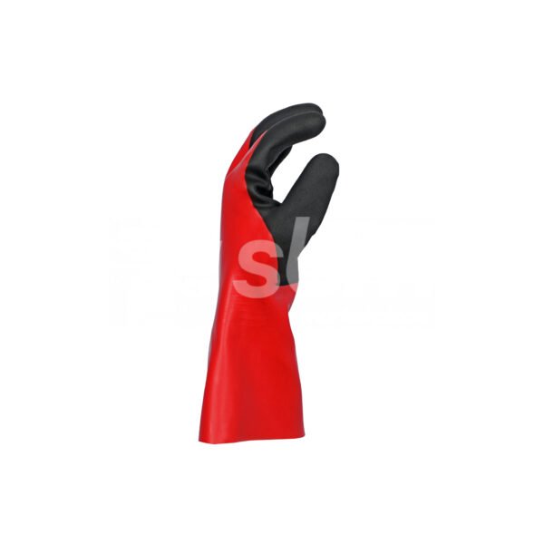 Workland,15GG Cut A Nitrile Flat Coated Gloves with Foam Palm Finish & Gauntlet,35 Cm,Red & Black - Image 4