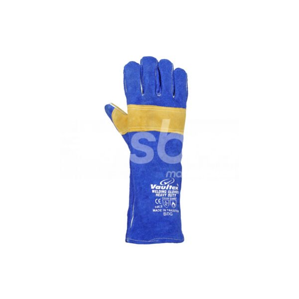 Vaultex, Double Palm Leather Welding Gloves, Grey/Blue Color - Image 6