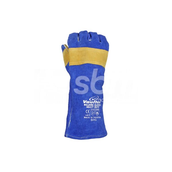 Vaultex, Double Palm Leather Welding Gloves, Grey/Blue Color - Image 4