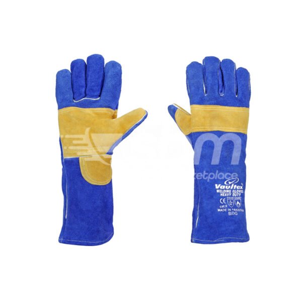 Vaultex, Double Palm Leather Welding Gloves, Grey/Blue Color - Image 5