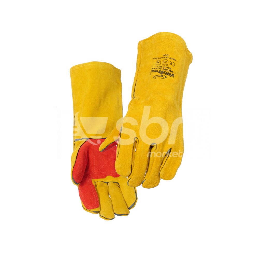 Vaultex, Double Palm Leather Welding Gloves, Yellow/Red Color