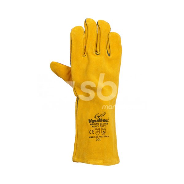 Vaultex, Double Palm Leather Welding Gloves, Yellow/Red Color - Image 2