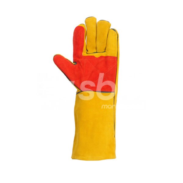 Vaultex, Double Palm Leather Welding Gloves, Yellow/Red Color - Image 3