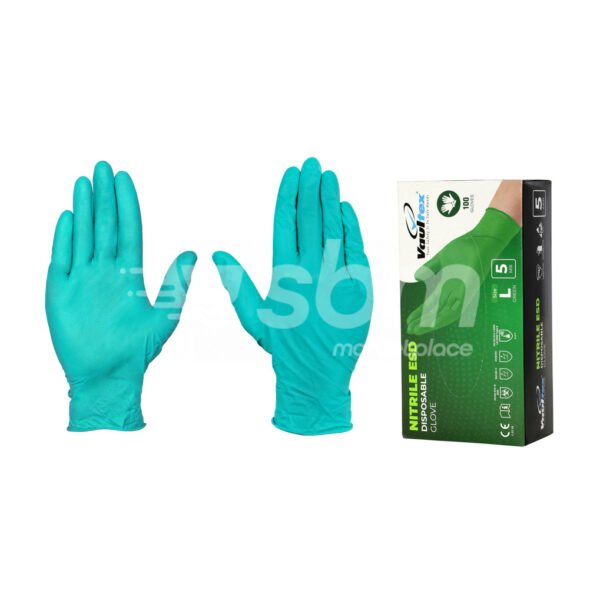 Vaultex, 5 Mill ESD Nitrile Examination Gloves, Powder Free, Green Color - Image 5