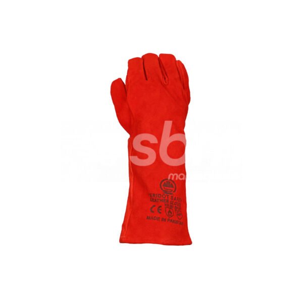 Welding Gloves Without Piping, Size: 16", Red Color - Image 3