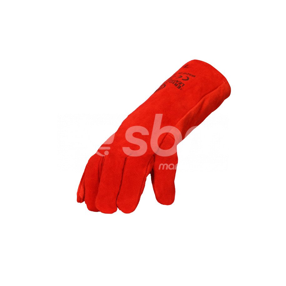Welding Gloves Without Piping, Size: 16", Red Color