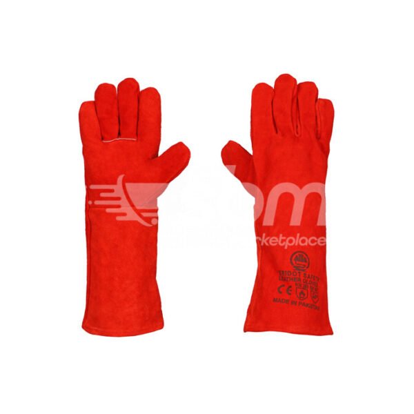 Welding Gloves Without Piping, Size: 16", Red Color - Image 4