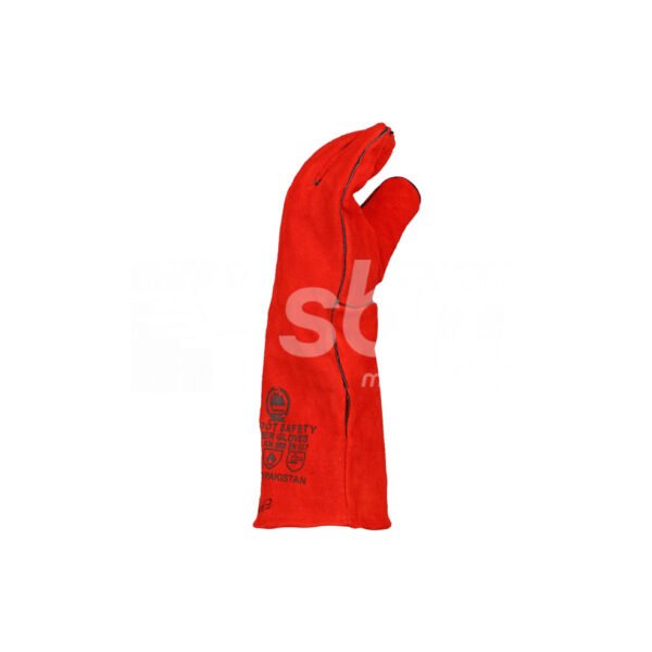 Welding Gloves With Pipping, Size: 16", Red Color - Image 4