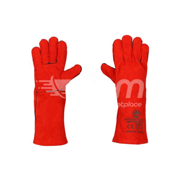 Welding Gloves With Pipping, Size: 16", Red Color - Image 5