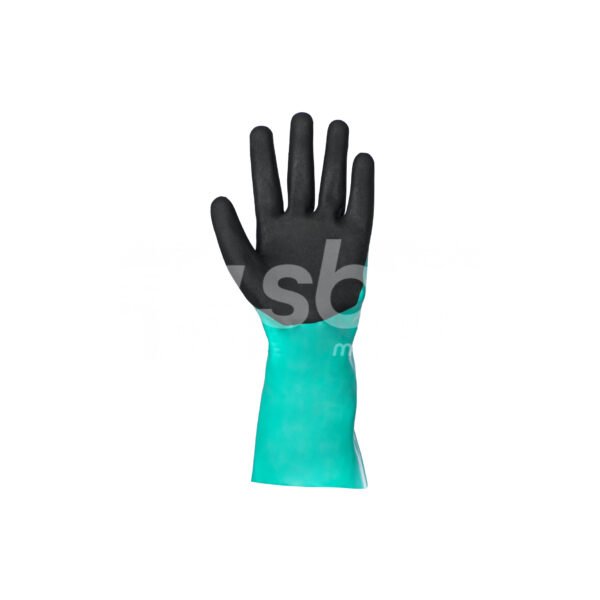 Workland,15GG Cut D Nitrile Flat Coated Gloves with Foam Palm Finish & Gauntlet,35 Cm,Green & Black - Image 5