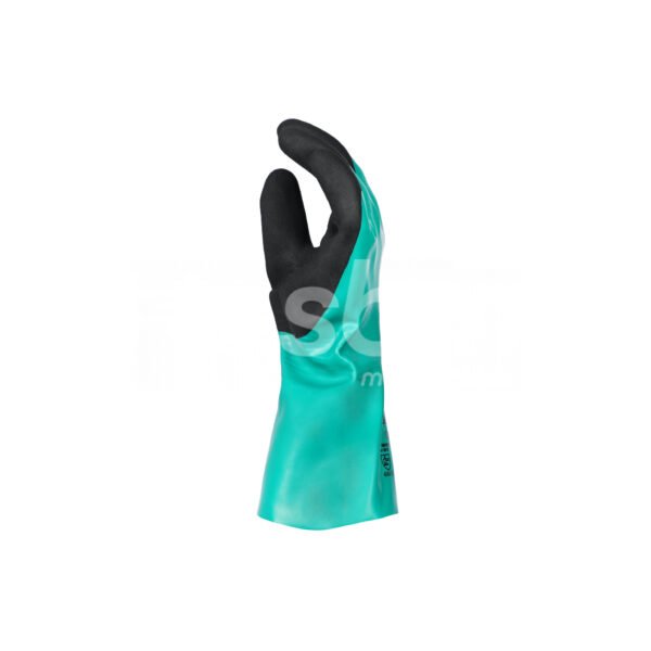 Workland,15GG Cut D Nitrile Flat Coated Gloves with Foam Palm Finish & Gauntlet,35 Cm,Green & Black - Image 6