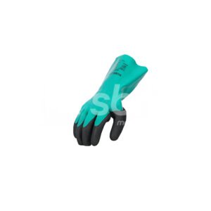 Workland,15GG Cut D Nitrile Flat Coated Gloves with Foam Palm Finish & Gauntlet,35 Cm,Green & Black