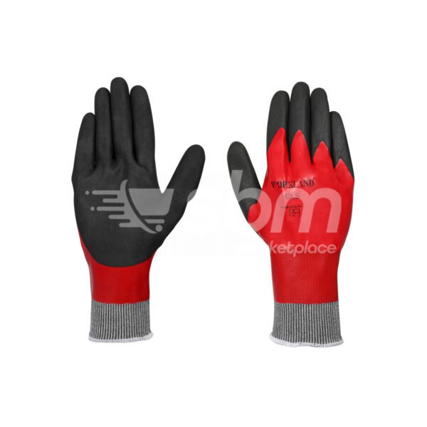 Workland, Full Dip Nylon Liner Nitrile Coated Gloves, Red & Black Color - Image 6
