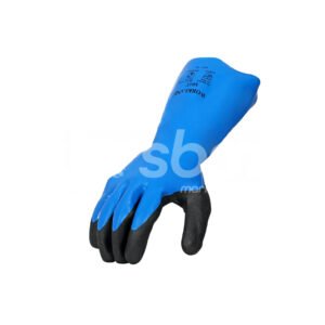 Workland,15GG Cut D Nitrile Flat Coated Gloves with Foam Palm Finish & Gauntlet,35 Cm,Blue & Black