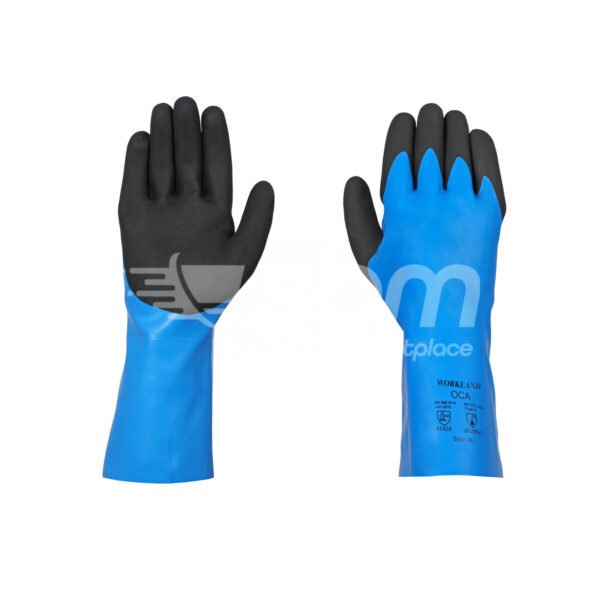 Workland,15GG Cut A Nitrile Flat Coated Gloves with Foam Palm Finish & Gauntlet,35 Cm,Blue & Black - Image 4