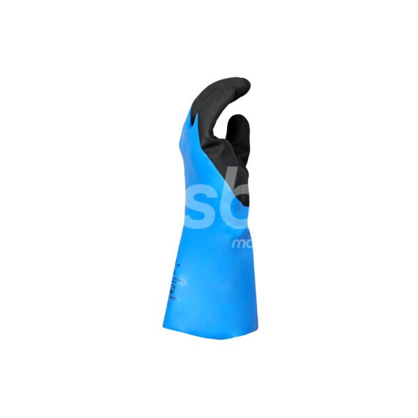 Workland,15GG Cut A Nitrile Flat Coated Gloves with Foam Palm Finish & Gauntlet,35 Cm,Blue & Black - Image 2