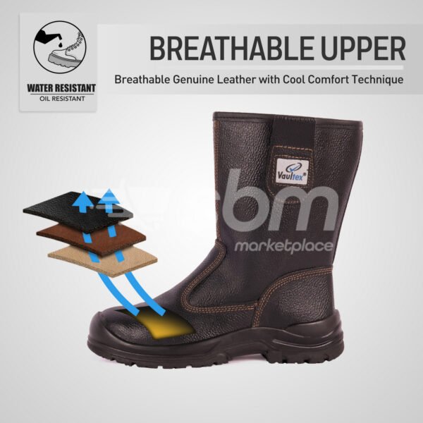 Vaultex, SBP Breathable Leather Rigger Boot, Black Color - Image 2